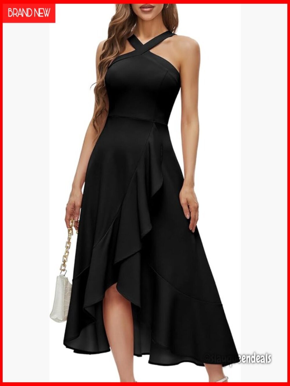 Halter Maxi Cocktail Dress Ruffled Hi-Lo Formal Prom Wedding Guest